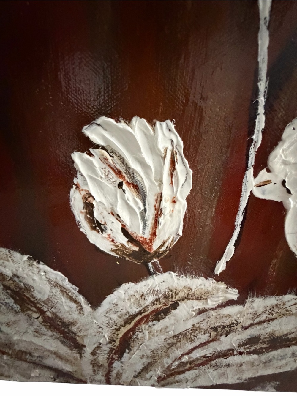 Original Artwork Acrylic’s On Canvas Large White Blooms against Deep Toned Bac - Picture 5 of 16
